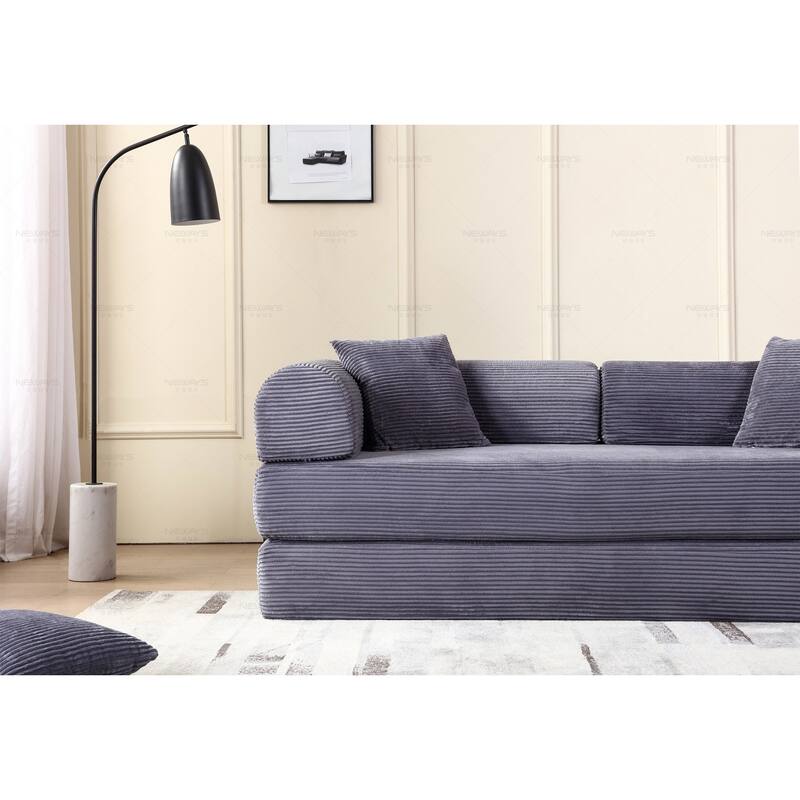 Convertible Sleeper Sofa Bed, Corduroy Folding Couch with Pillow