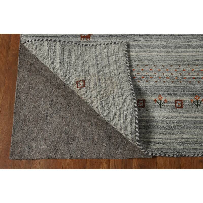 Hand Knotted Oriental 100% Wool Carpet Tribal Animal Pictorial Greys & Charcoal Gabbeh Area Rug - 8' 0'' X 5' 0''