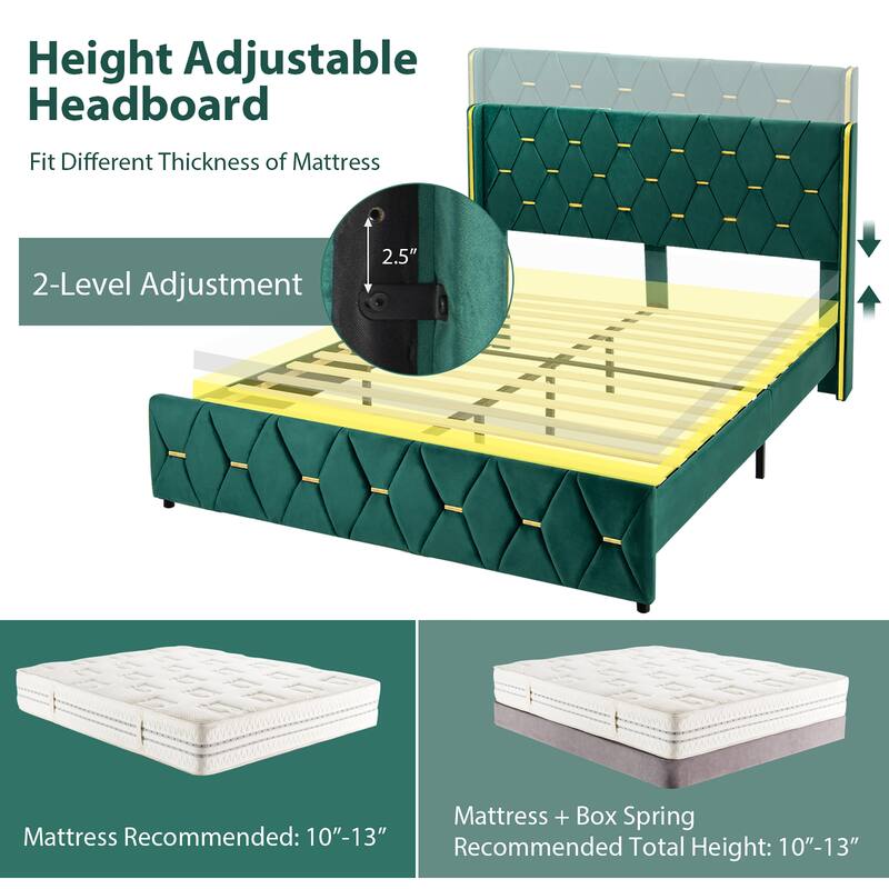 Costway Upholstered Platform Bed Frame Adjustable Headboard Footboard