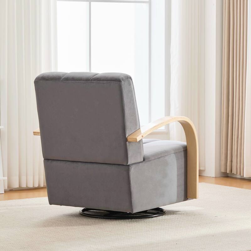 Modern Upholstered 360° Swivel Accent Chair with Solid Wood Armrests and Comfy Lounge Reading Chair, Single Sofa Armchair
