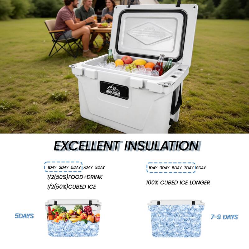 50 Quart Khaki Cooler, Ultra-Light Insulated Ice Chest - Heavy-Duty Hard Shell Cooler with 6-Day Ice Retention