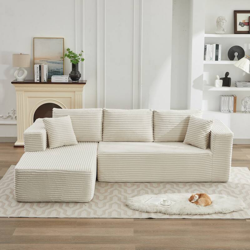 Roomfitters Modular Sectional Sofa, Deep Seat L-Shaped Cloud Couch with Left Chaise in Plush Corduroy for Living Room Comfort