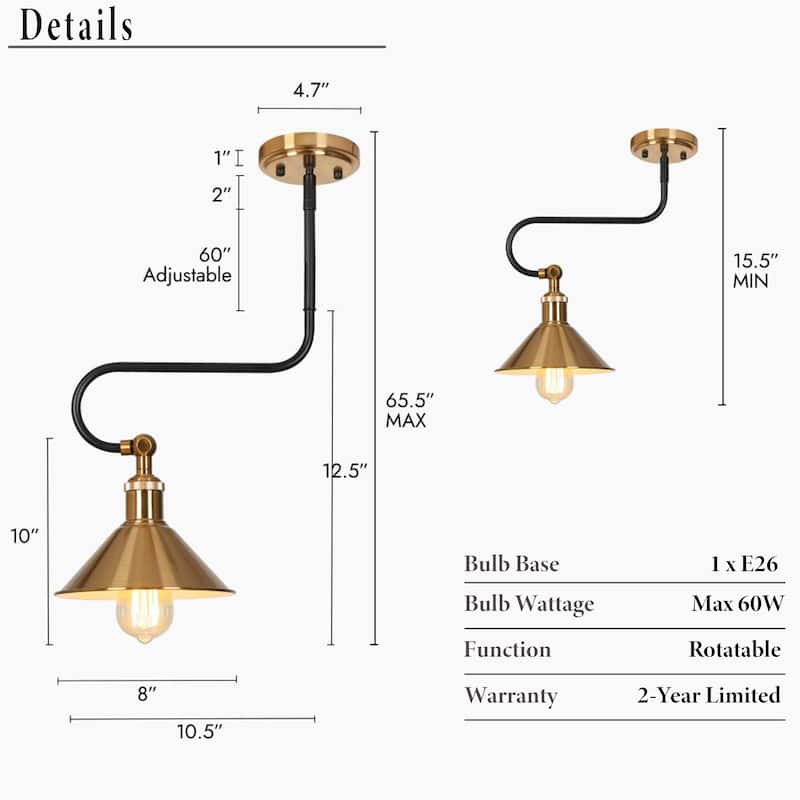 Modern Vintage 1-Light Gold Brass Metal Pendant Light Foyer Ceiling Lights