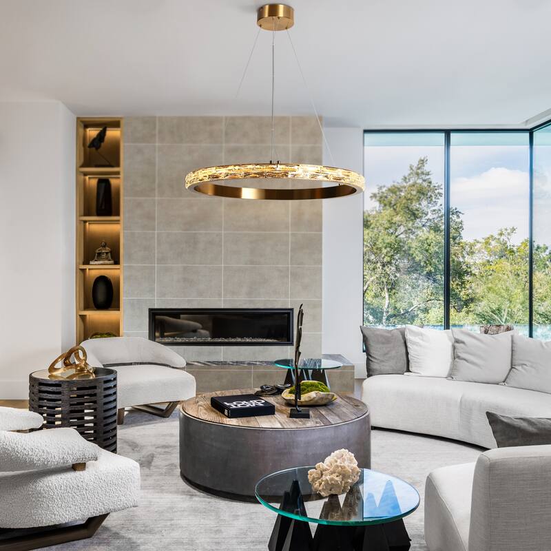Modern Gold LED 1-Light Crystal Ring Chandelier for Dining Room
