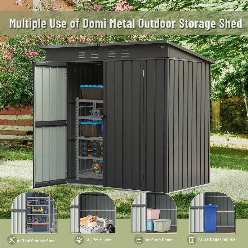Outdoor Storage Shed with Double Lockable Doors Metal Garden Sheds - 5'X3’