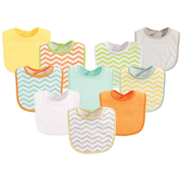 slide 1 of 1, Luvable Friends Baby Cotton Terry Bibs 10pk, Neutral Chevron, One Size - Neutral Chevron - One Size One Size - Neutral Chevron