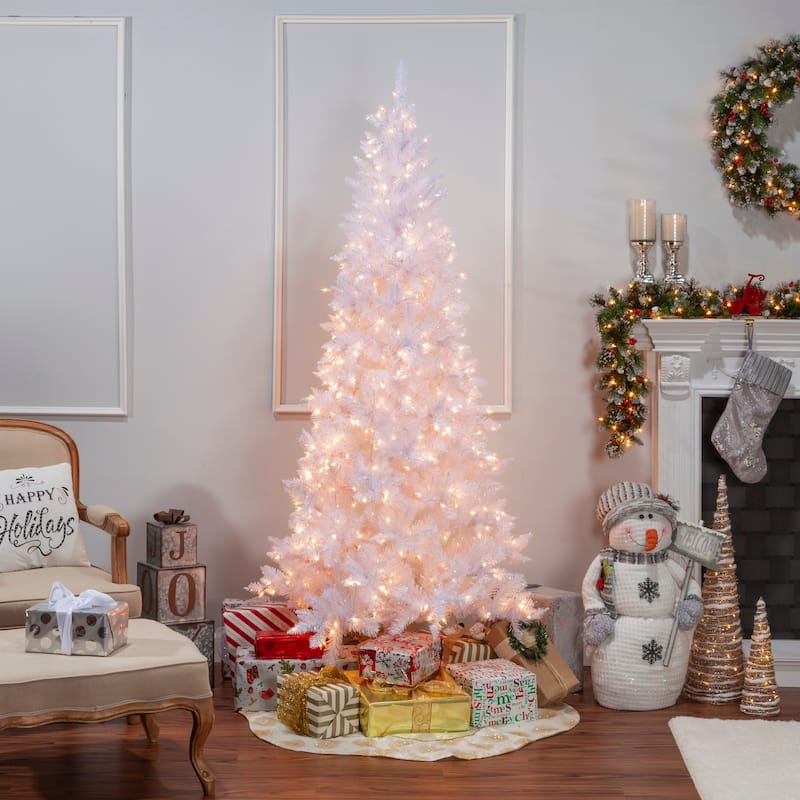 7.5 Foot White Tiffany Tinsel Tree with 450 clear lights - N/A