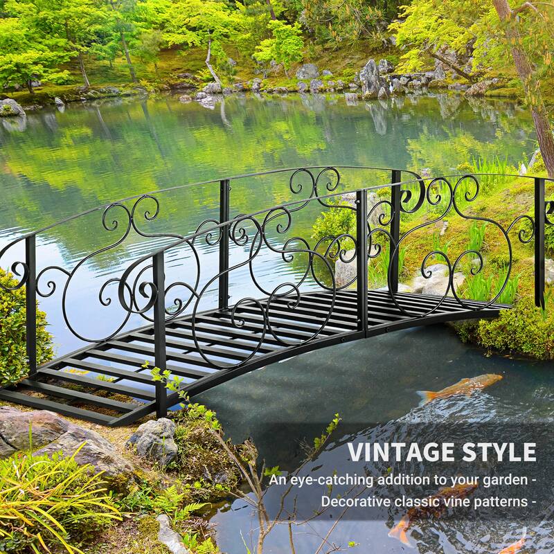 Outsunny 6FT Classic Garden Bridge with Safety Railings Steel Arc Footbridge Decorative Pond Bridge for Backyard Creek Stream