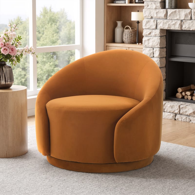 35" Wide 360-Degree Swivel Accent Barrel Chair - Velvet - Orange