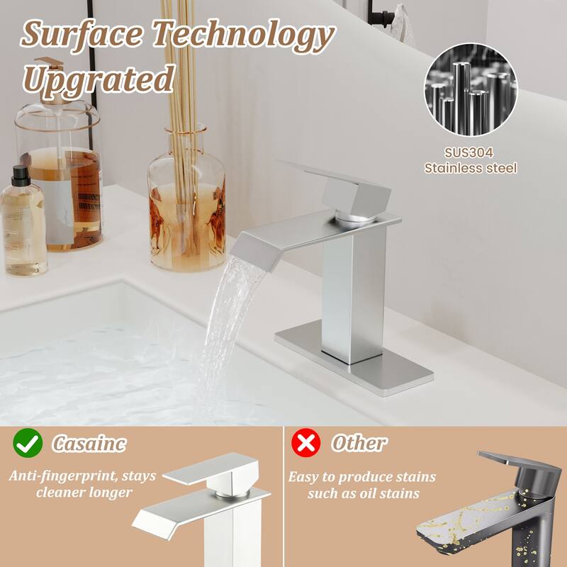 Single Handle Single Hole Bathroom Vanity Sink Waterfall Spout Bathroom Faucet