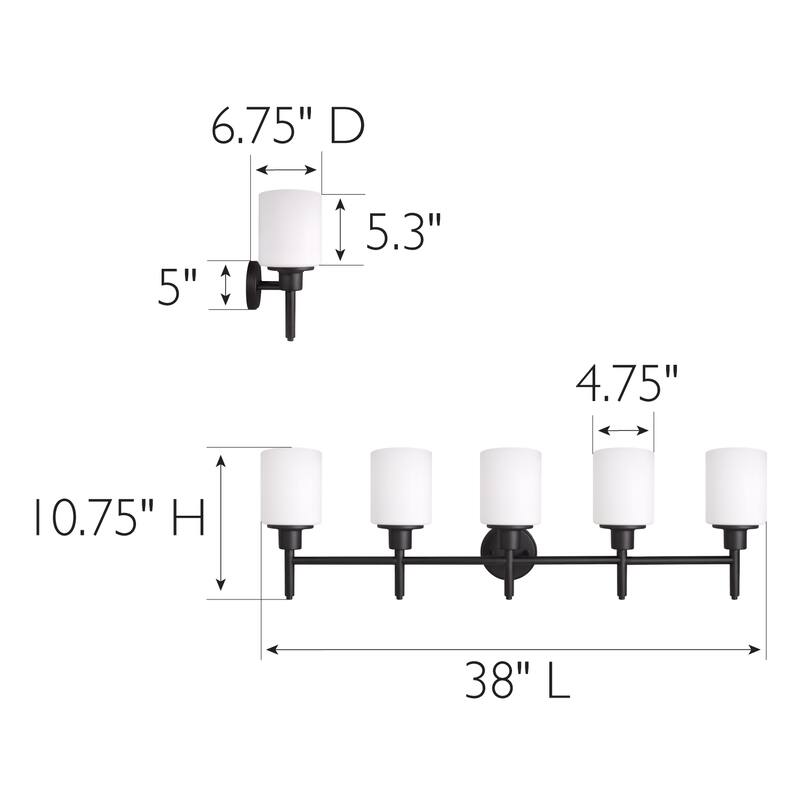Aubrey Matte Black Dimmable 5-Light Vanity Light - Matte Black