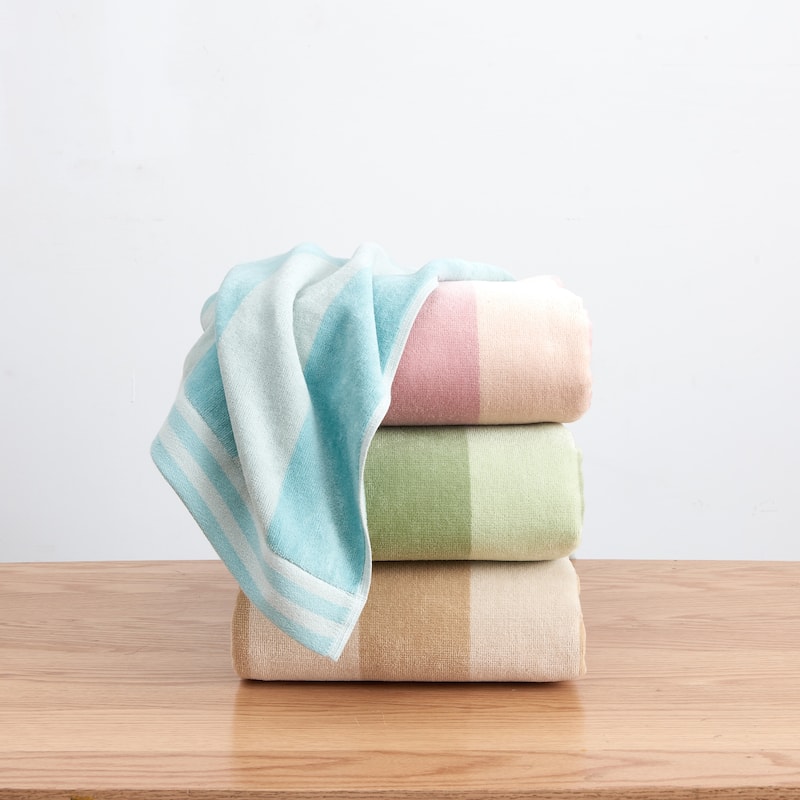 Linery & Co. 100% Cotton Velour Cabana Stripe Beach Towel