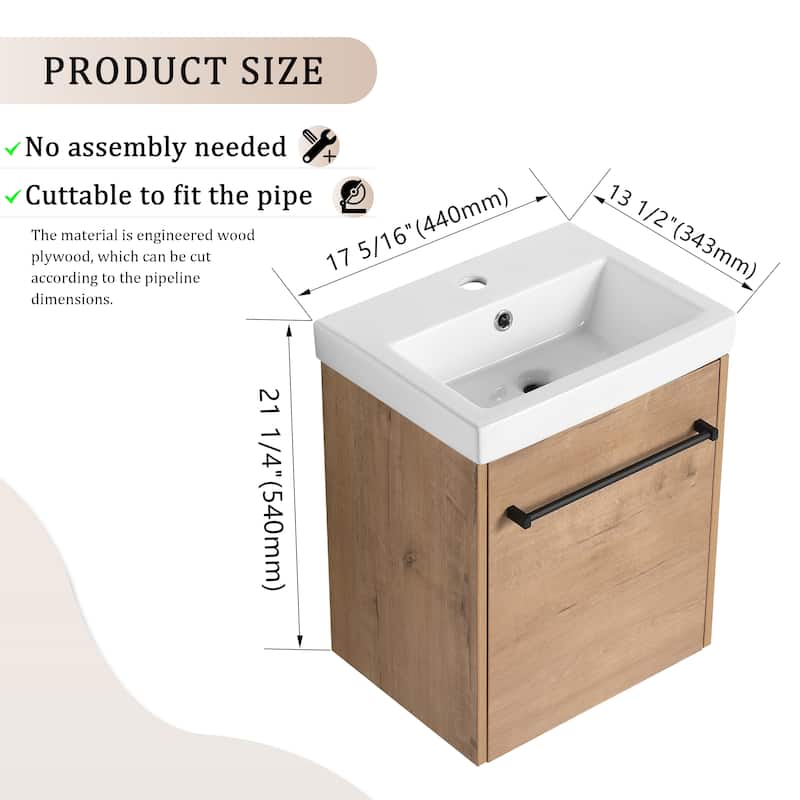 Bathroom Vanity With Sink In 16/18 Inch, Floating Bathroom Vanity With Soft Close Door