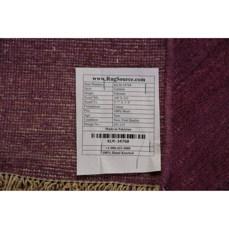 Purple Gabbeh Modern Rug Hand-Knotted Wool Carpet - 3'4" x 3'7"