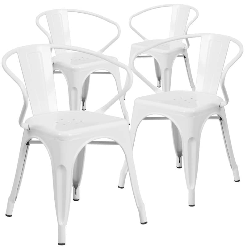 4 Pack Metal Indoor-Outdoor Chair with Arms - White