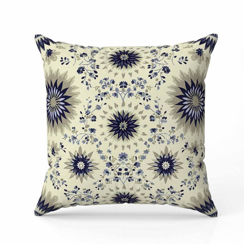 Delightful Dandelions Faux Suede Reversible Throw Pillow Cream and Blue
