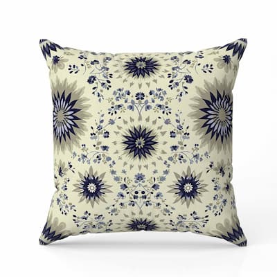 Delightful Dandelions Faux Suede Reversible Throw Pillow Cream and Blue