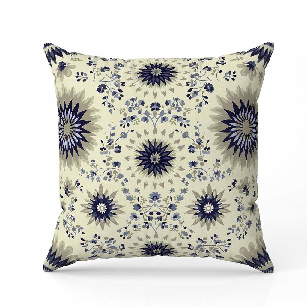 Delightful Dandelions Faux Suede Reversible Throw Pillow Cream and Blue