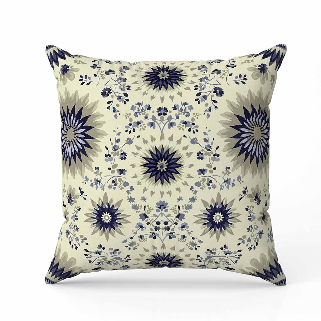 Delightful Dandelions Indoor/Outdoor Reversible Throw Pillow Cream and Blue