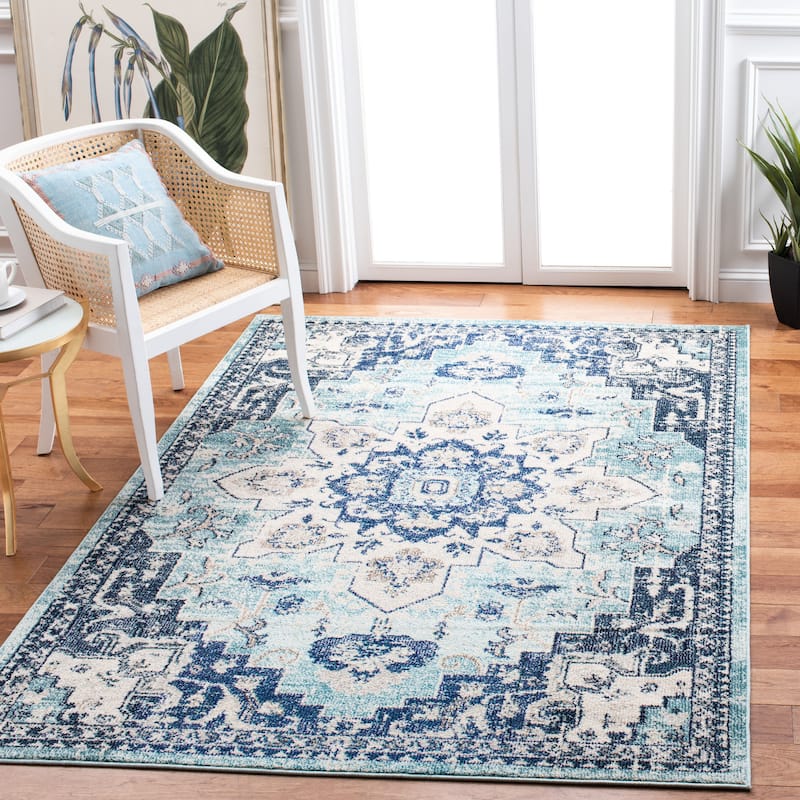 SAFAVIEH Madison Diederike Boho Medallion Distressed Rug - 6' x 9' - Teal/Navy - Rectangle