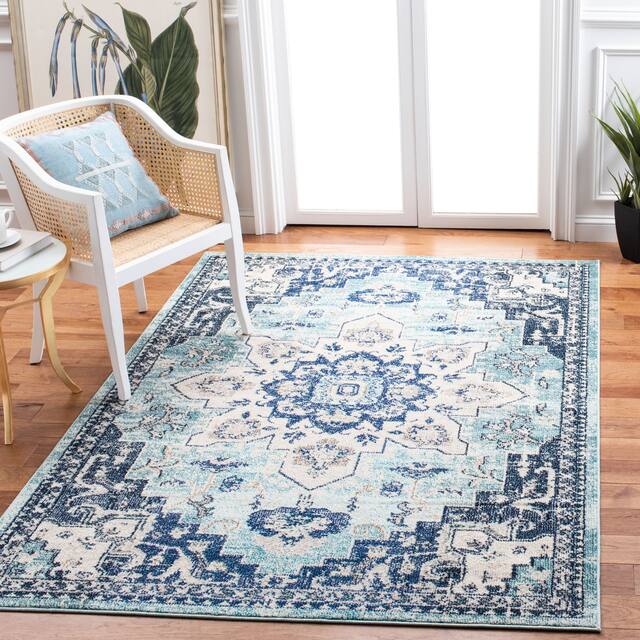 SAFAVIEH Madison Diederike Boho Medallion Distressed Rug - 9' x 12' - Teal/Navy