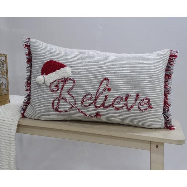 Christmas Applique Embroidery and Pom Pom Decorative Holiday Series Throw  Pillow with inserts, Red and White, 18 x 18, Set of 4 