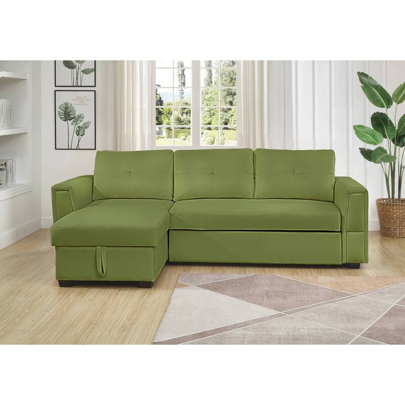 Velvet Reversible Sofabed Sectional Sofa & Chaise - 91" Wide