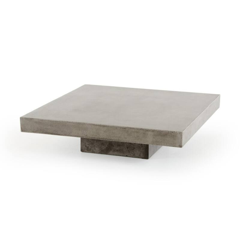 Square Concrete Coffee Table with Pedestal Base, Gray