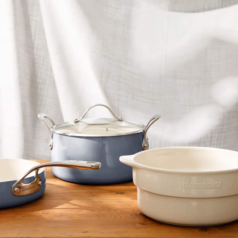 Bloomhouse 12 Piece Aluminum Enamel Cookware Set w/ Non-stick Non-toxic Ceramic Interior and Ceramic Steamer Insert