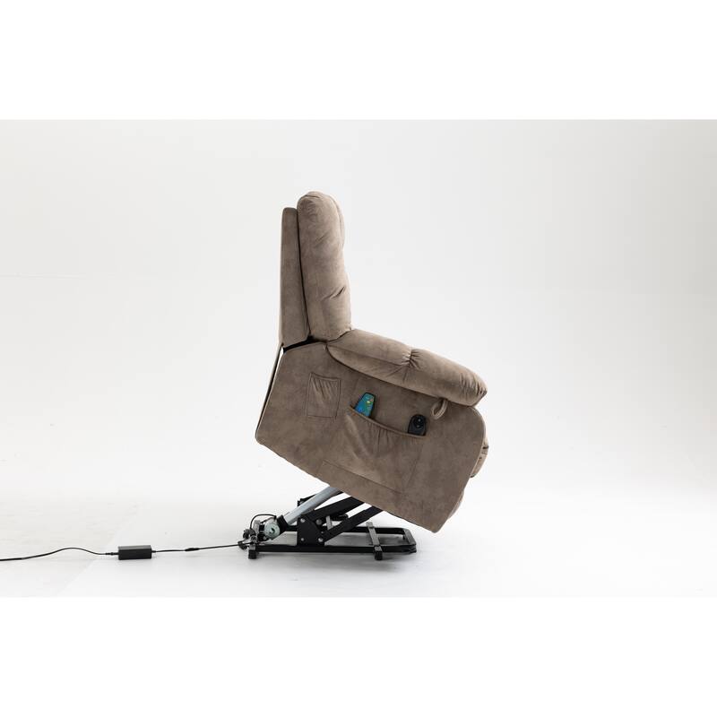 Power Lift Recliner Chair with Massage & Heat, Velvet Upholstered Electric Recliner, Lounge Sofa Chair with Side Pockets