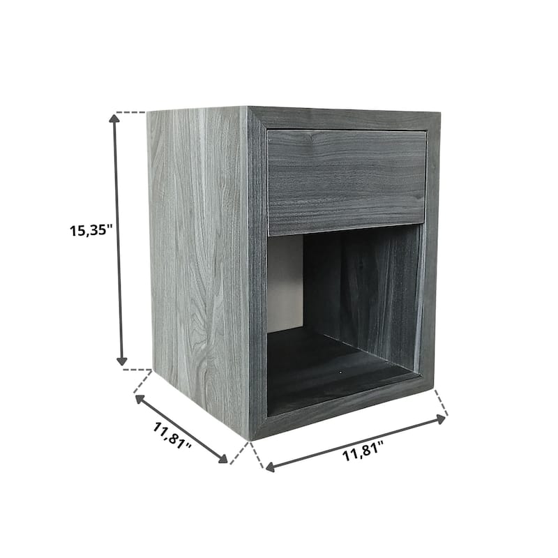 American Walnut Hardwood Floating Nightstand Scandinavian Design Bedside Table - One Sof-Close Drawer