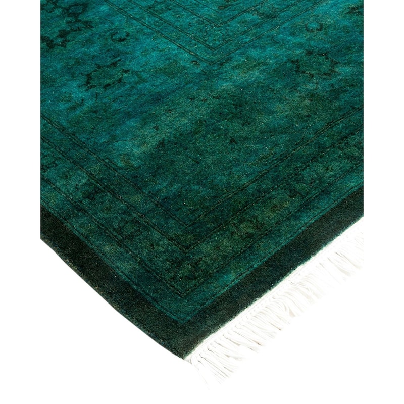 Overton Hand Knotted Wool Vintage Inspired Modern Contemporary Overdyed Green Area Rug - 8' 4" x 10' 3"