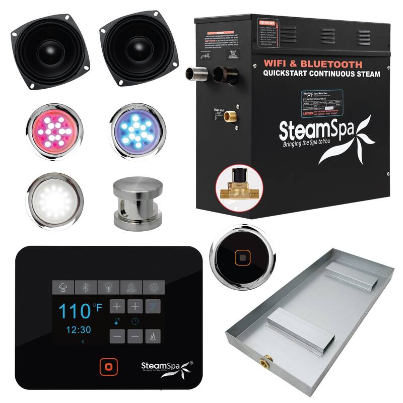 SteamSpa Black Series Bluetooth 4.5kW QuickStart Steam Bath Generator - Brushed Nickel