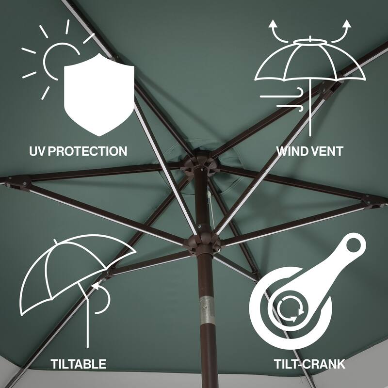 Sidney 9 ft. 2-Tone Solar LED Market Patio Umbrella with 12 LED Strip Lights, Auto-Tilt, Crank and UV Protection, by JONATHAN Y