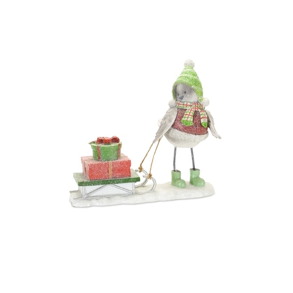 6.5" White and Red Snow Bird Pulling a Sled Christmas Tabletop Figurine - N/A