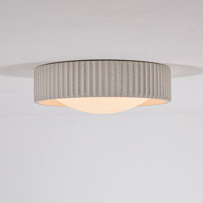 15W Modern Beige Cement LED Flush Mount Ceiling Light, Minimalist Textured Design for Bedroom & Bathroom - 1 Light
