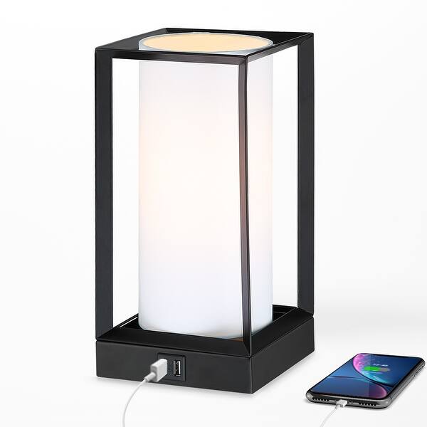 slide 2 of 9, 11.5-in Black Touch Control 3-Way Small Table Lamp with 2 USB Ports, 6-Watt LED Bulb Included - 11.5'' H 11.5'' H