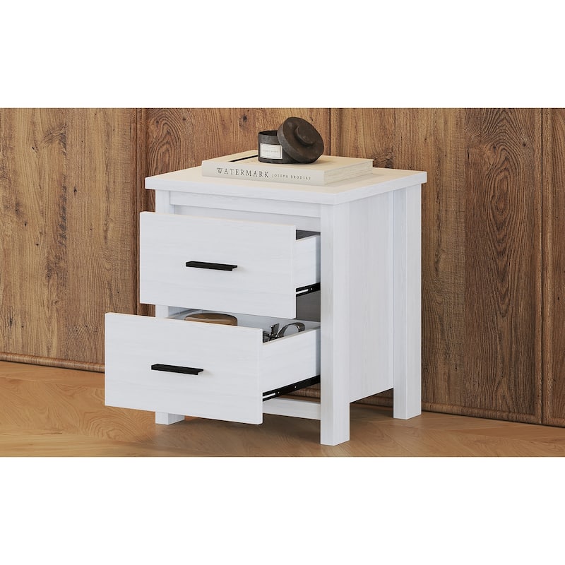 Dark Walnut Vintage Nightstand with Two Spacious Drawers, Simple & Modern Design