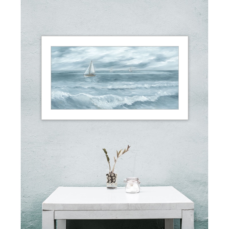 TrendyDecor4U Coastal "Three Sailboats" Framed Print Wall Art
