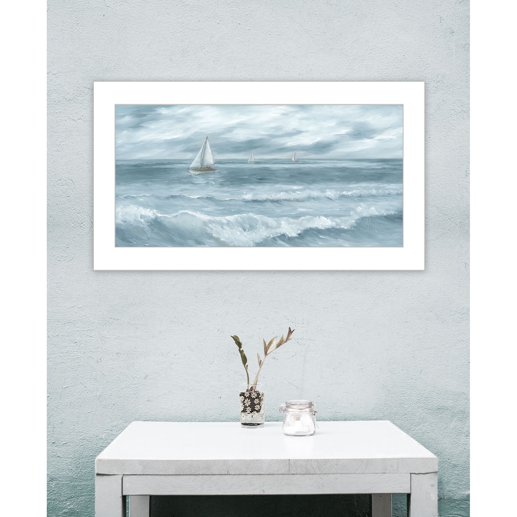 TrendyDecor4U Coastal "Three Sailboats" Framed Print Wall Art