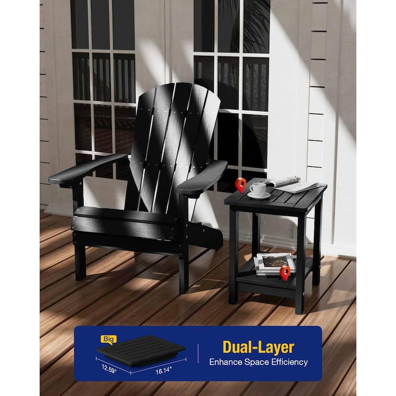 WINSOON Small Outside Adirondack Square Side Table,Double Layer