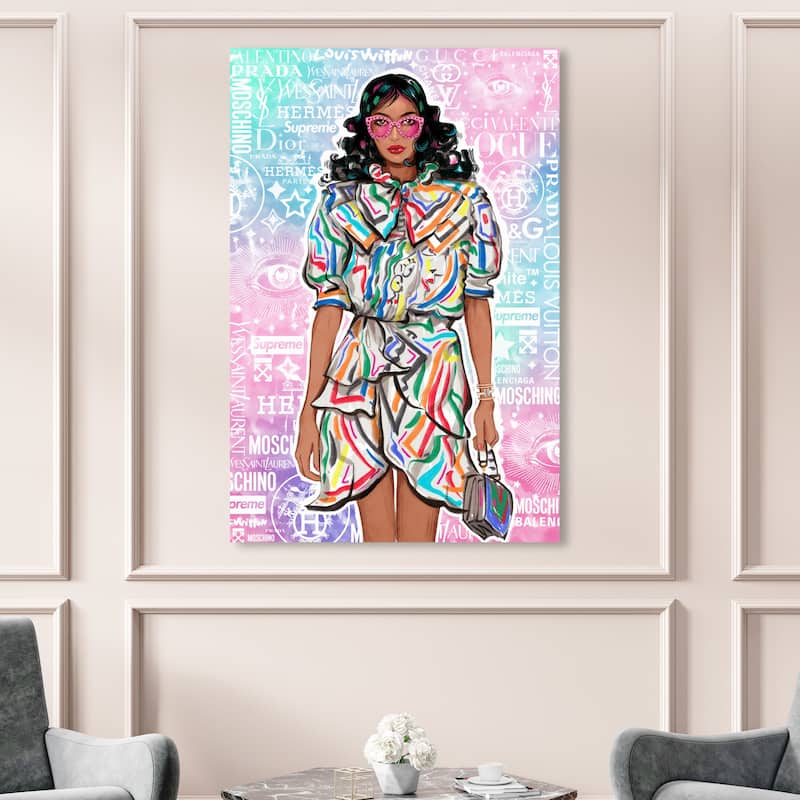 Wynwood Studio Canvas Fashion and Glam Serious Fashion Shopper Pink and Light Pink Modern & Contemporary Wall Art Canvas Print - 54 x 36