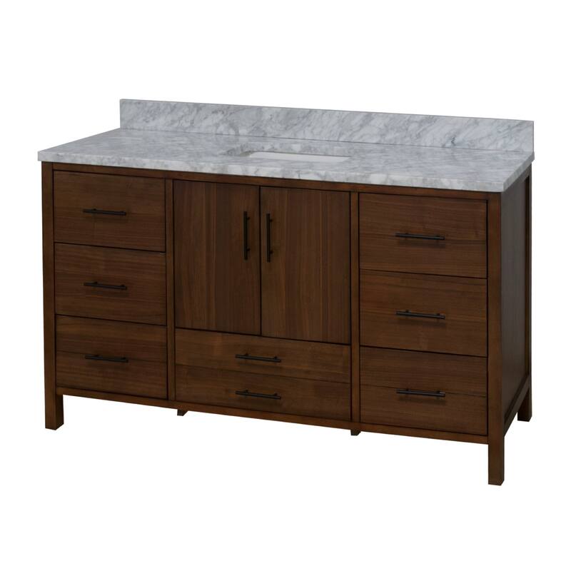 KitchenBathCollection California 60" Single Bathroom Vanity with Carrara Marble Top