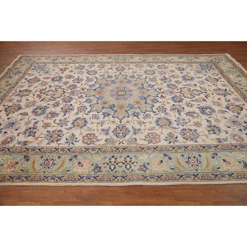 Hand Knotted Oriental 100% Wool Carpet Traditional Floral Beige & Ivories Najafabad Area Rug - 10' 9'' X 8' 2''