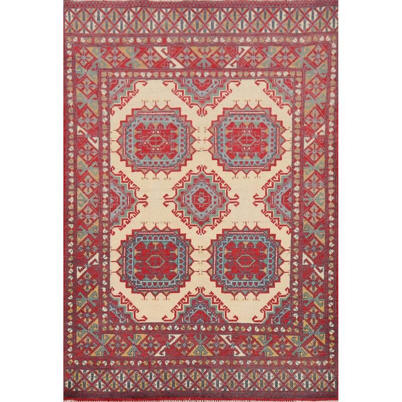 Geometric Kazak Foyer Rug Oriental Handmade Wool Carpet - 3'4" x 4'11"