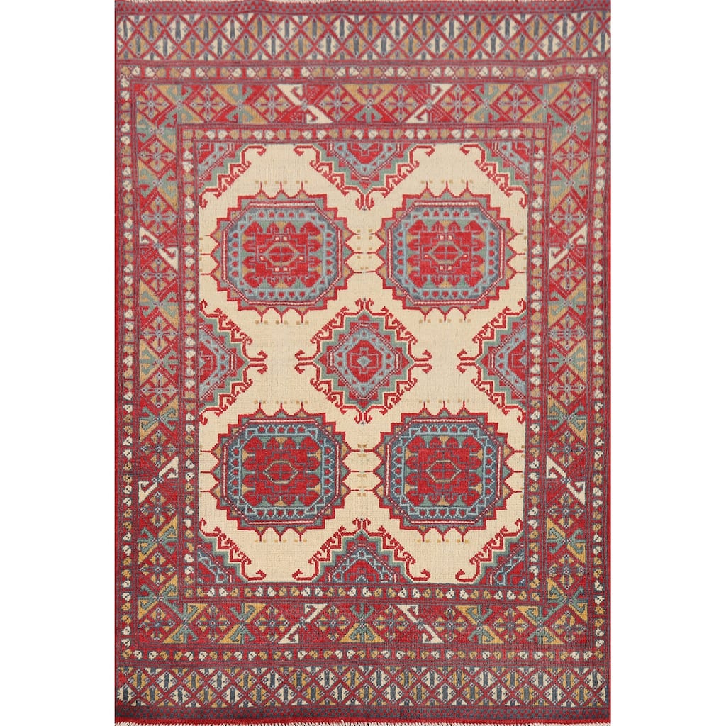 Geometric Kazak Foyer Rug Oriental Handmade Wool Carpet - 3'4" x 4'11"