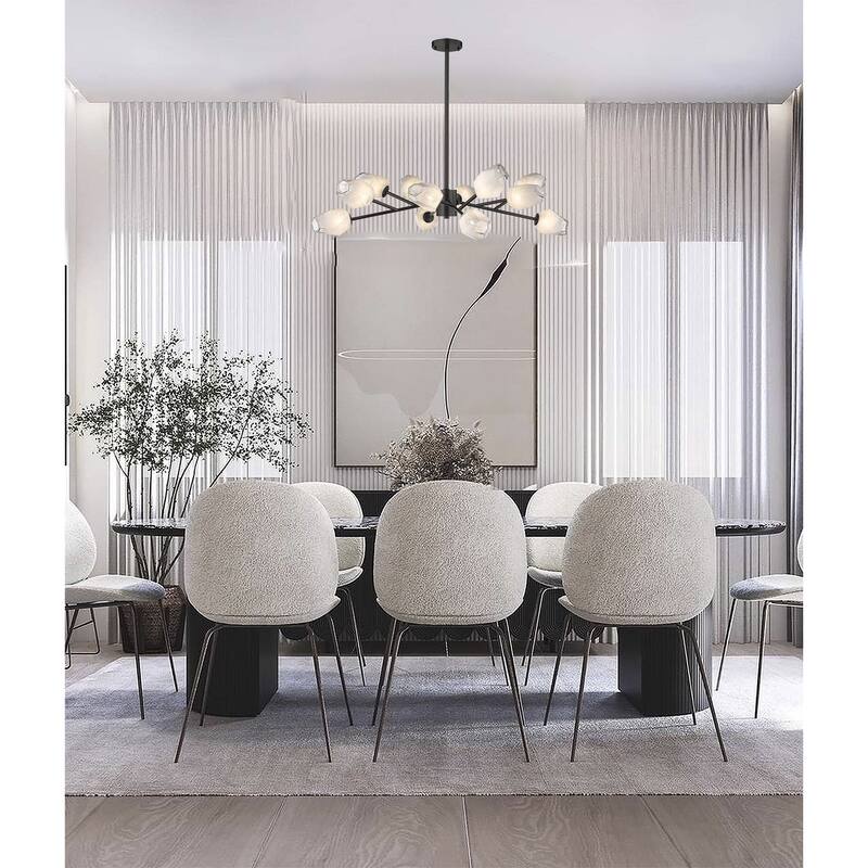 12-Light Black Chandelier With White Glass Shades