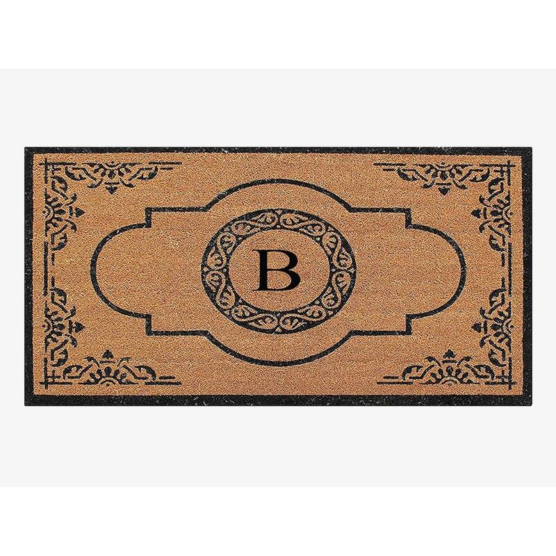 A1HC Natural Coir and PVC backing Hand-crafted Abrilina Monogrammed Double Doormat - 36" X 72" - B
