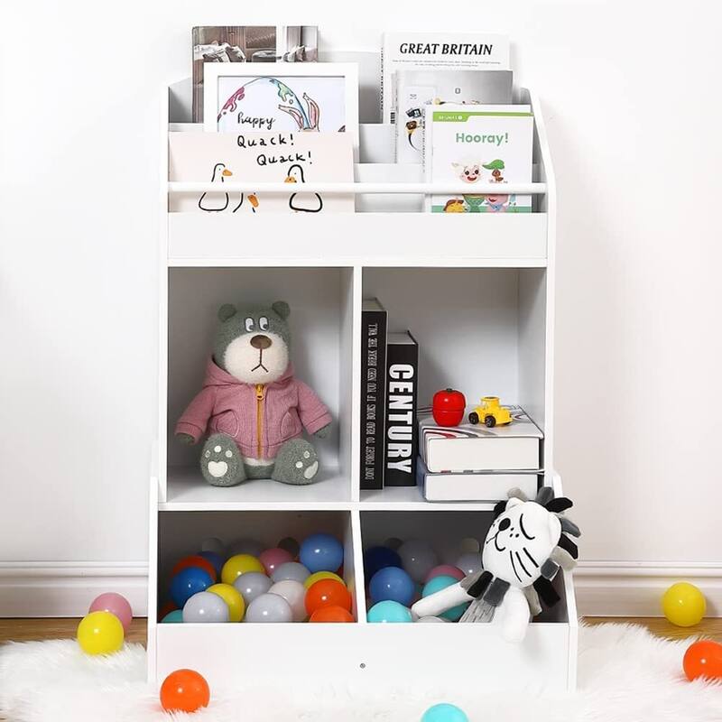 Kids Bookshelf and Toy Storage-Wood Book Shelf Organizer for Toddler
