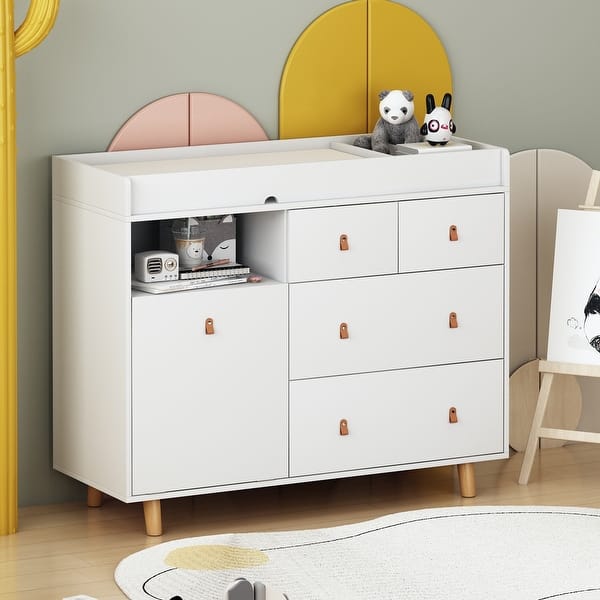 slide 2 of 12, Baby Dresser with Changing Table Top,Nursery Dresser with 5 Drawers